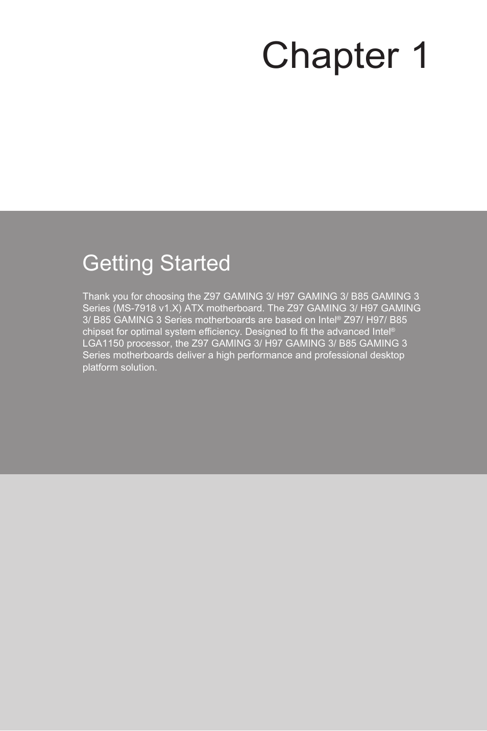 Chapter 1 getting started -1, Chapter 1, Getting started | MSI H97 GAMING 3 Manual User Manual | Page 15 / 112