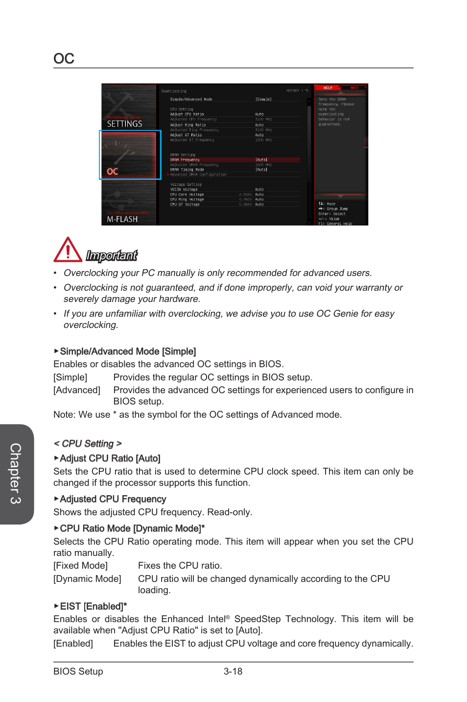 Oc -18, Chapter 3, Important | MSI H97 GAMING 3 Manual User Manual | Page 76 / 112