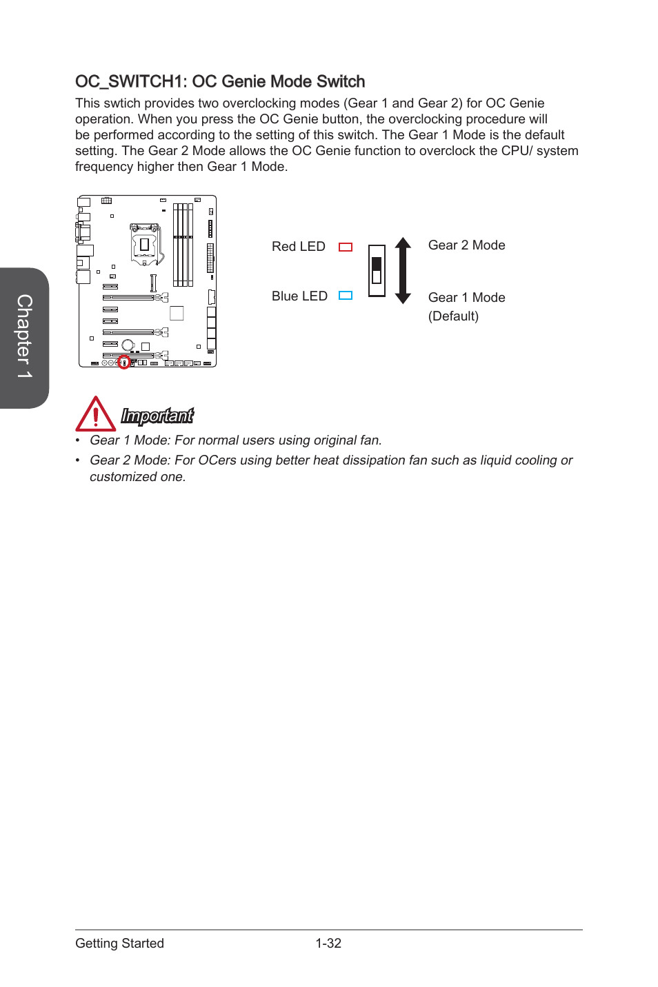 Oc_switch1: oc genie mode switch, Oc_switch1: oc genie mode switch -32, Oc_switch1 | Oc genie mode switch, Chapter 1, Important | MSI Z97-GD65 GAMING Manual User Manual | Page 46 / 116