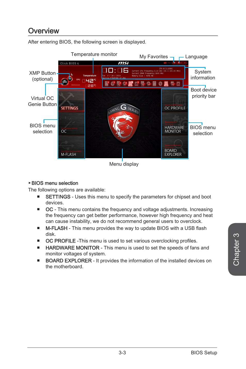 Overview, Overview -3, Chapter 3 | MSI Z97-GD65 GAMING Manual User Manual | Page 67 / 116