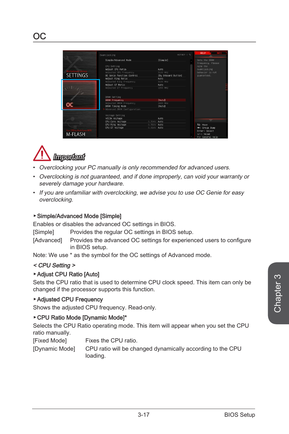 Oc -17, Chapter 3, Important | MSI Z97-GD65 GAMING Manual User Manual | Page 81 / 116