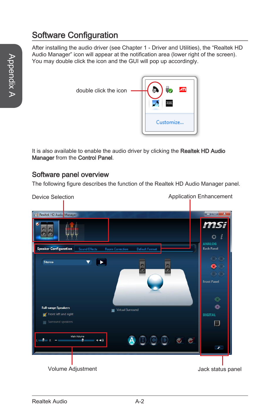 Software configuration, Software panel overview, Appendix a | MSI Z97-GD65 GAMING Manual User Manual | Page 98 / 116