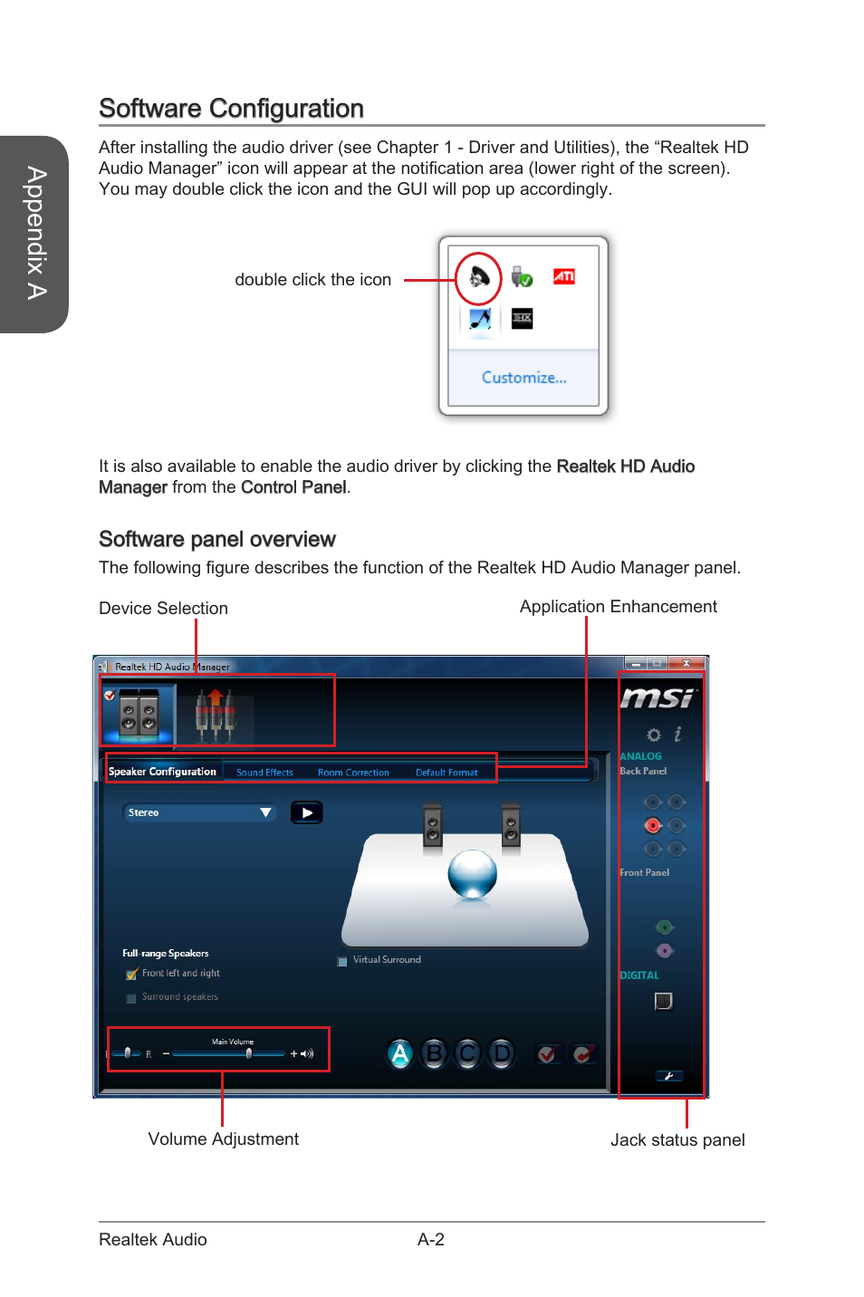 Appendix a, Software configuration, Software panel overview | MSI Z97-G45 GAMING User Manual | Page 88 / 106