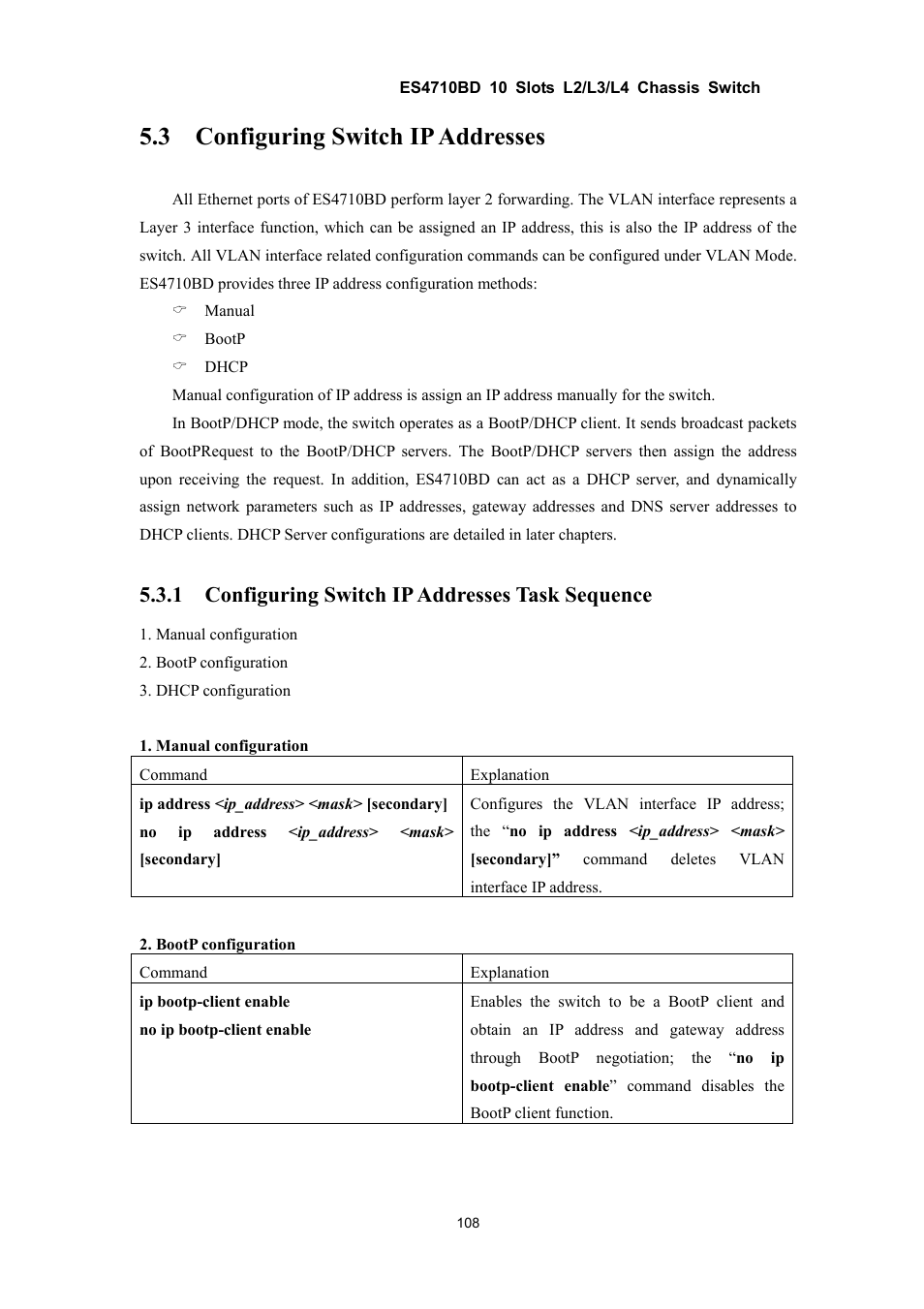 3 configuring switch ip addresses, 1 configuring switch ip addresses task sequence | Accton Technology ES4710BD User Manual | Page 109 / 547