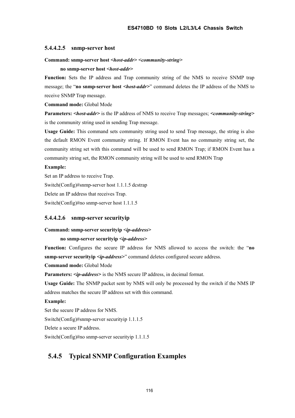 5 typical snmp configuration examples | Accton Technology ES4710BD User Manual | Page 117 / 547