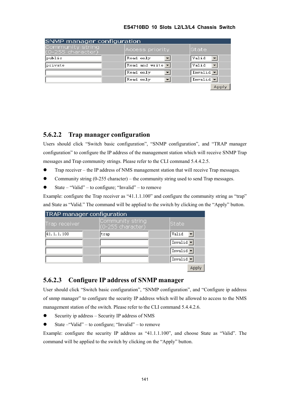 2 trap manager configuration, 3 configure ip address of snmp manager | Accton Technology ES4710BD User Manual | Page 142 / 547