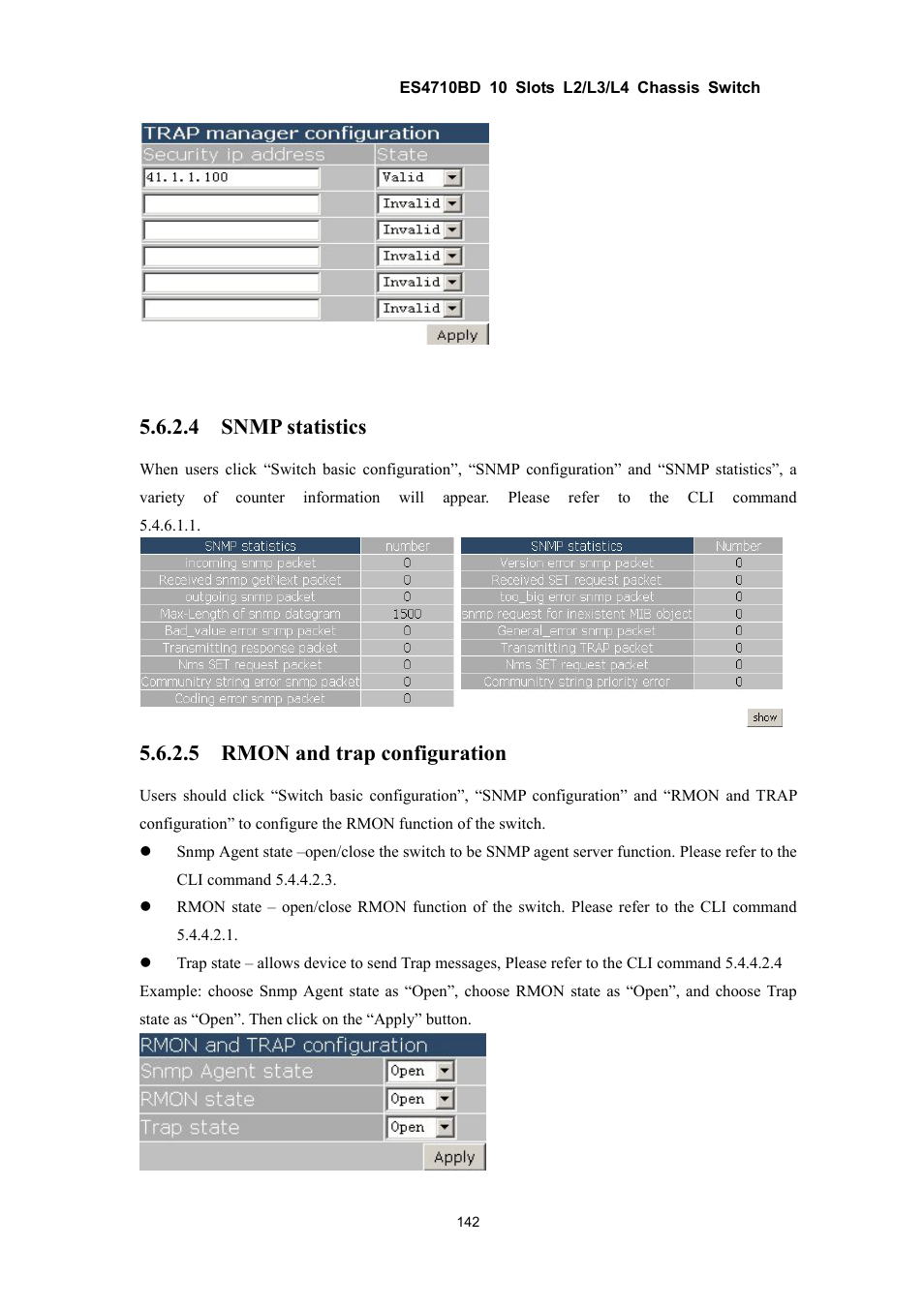 4 snmp statistics, 5 rmon and trap configuration | Accton Technology ES4710BD User Manual | Page 143 / 547