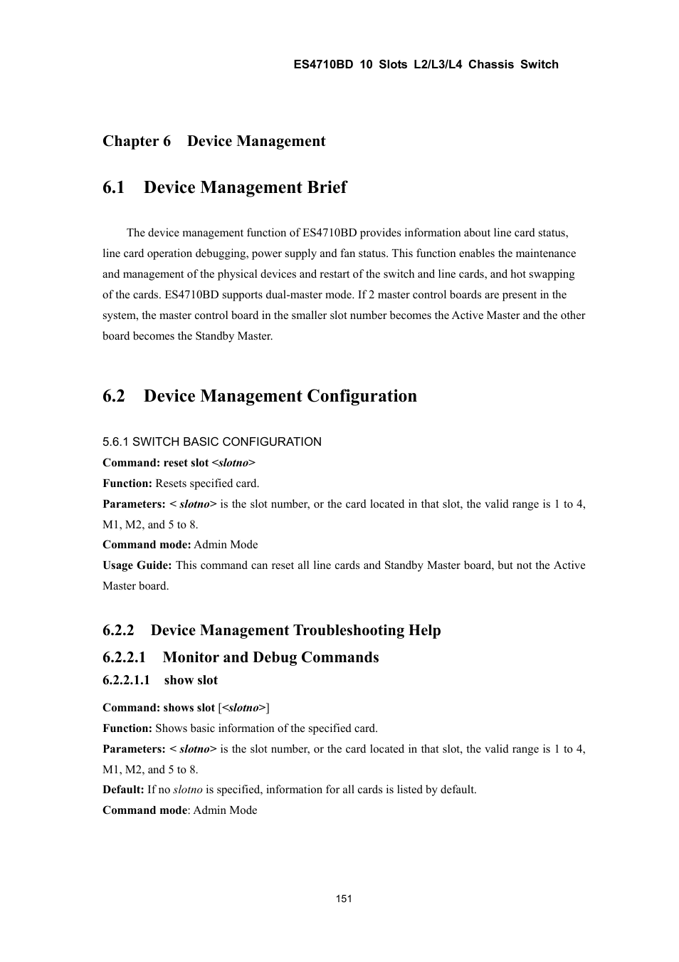 1 device management brief, 2 device management configuration, Chapter 6 device management | Accton Technology ES4710BD User Manual | Page 152 / 547