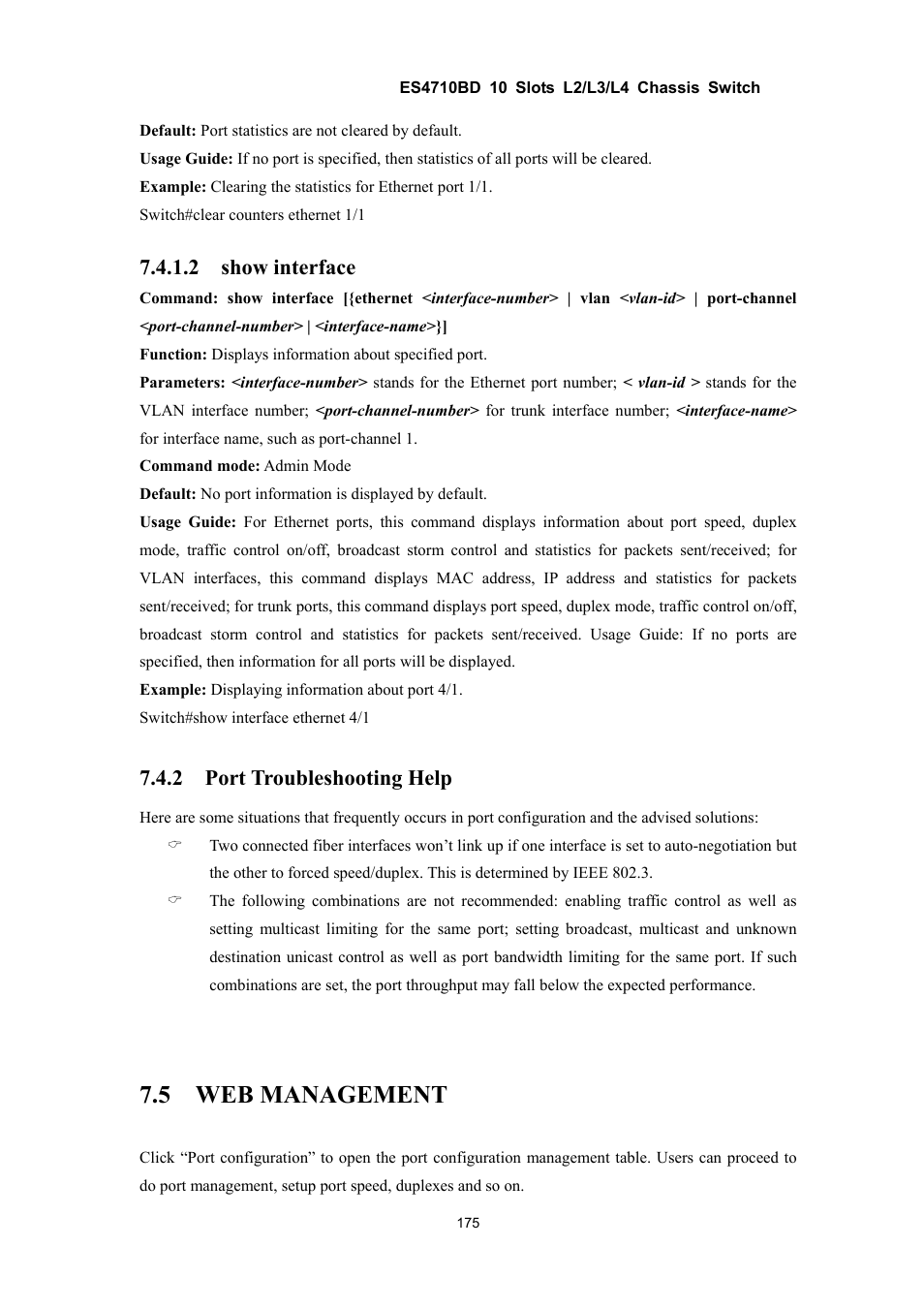 5 web management, 2 show interface, 2 port troubleshooting help | Accton Technology ES4710BD User Manual | Page 176 / 547