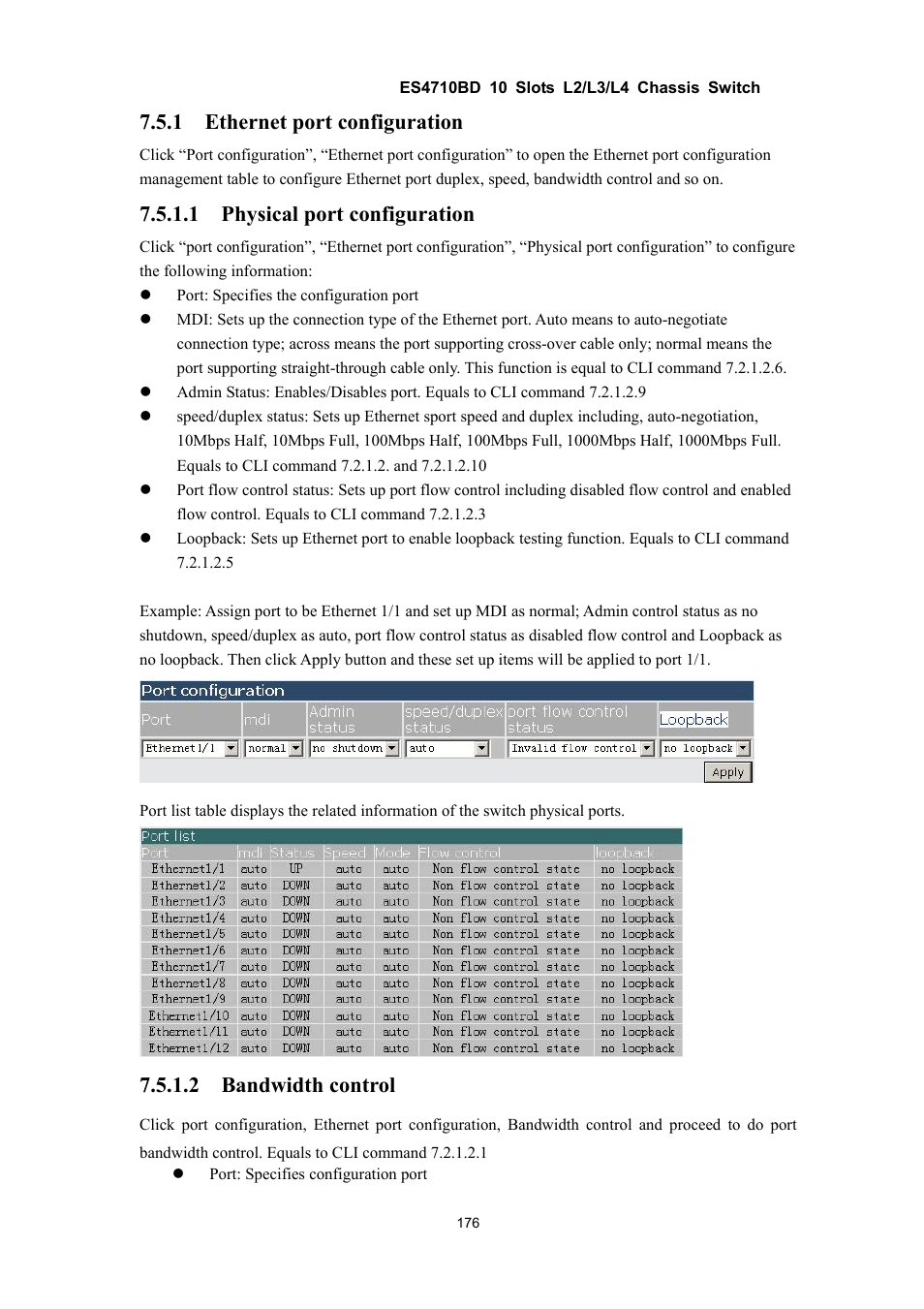 1 ethernet port configuration, 1 physical port configuration, 2 bandwidth control | Accton Technology ES4710BD User Manual | Page 177 / 547