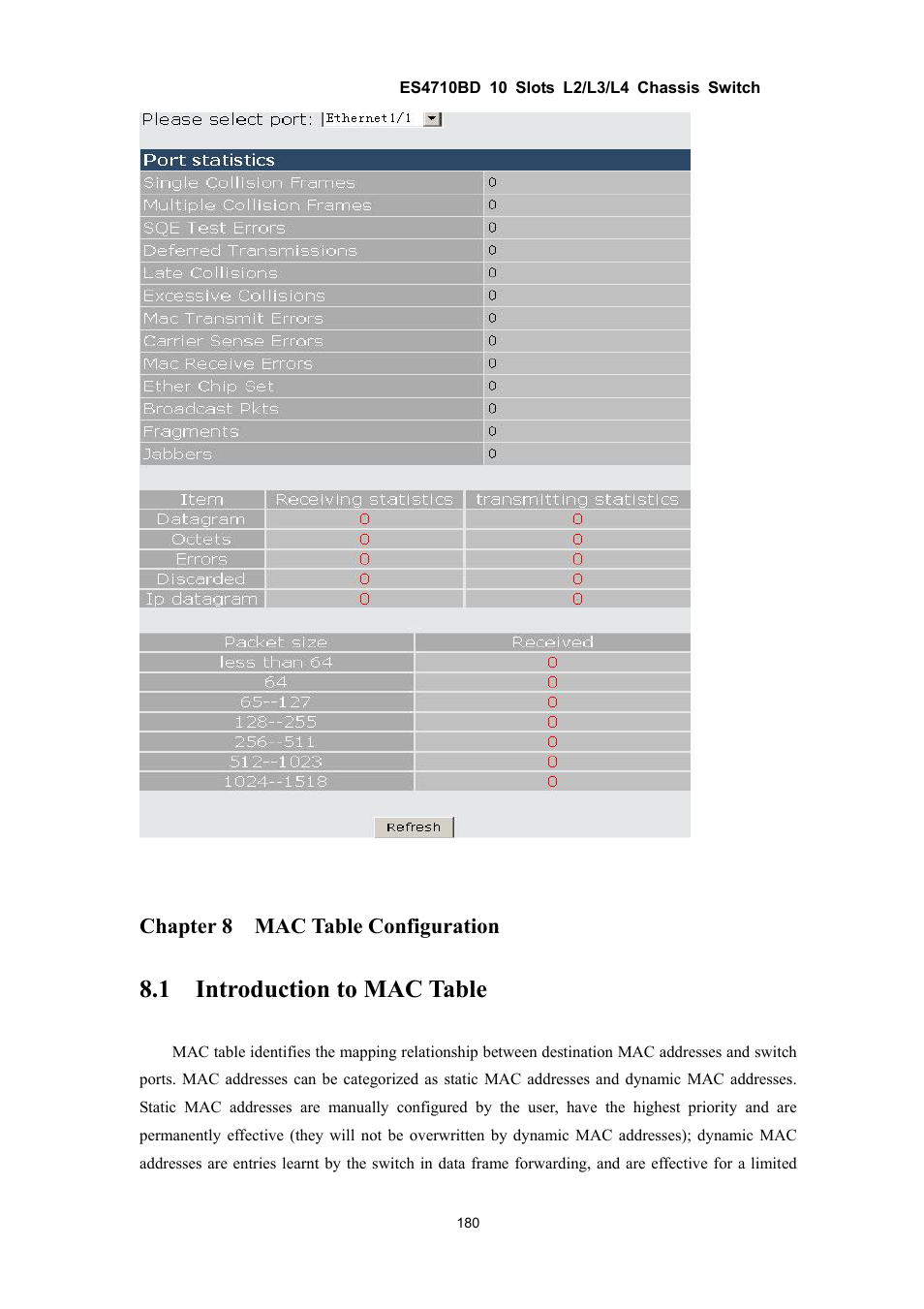 1 introduction to mac table, Chapter 8 mac table configuration | Accton Technology ES4710BD User Manual | Page 181 / 547