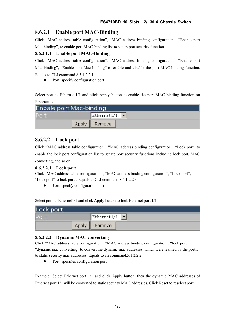 1 enable port mac-binding, 2 lock port | Accton Technology ES4710BD User Manual | Page 199 / 547