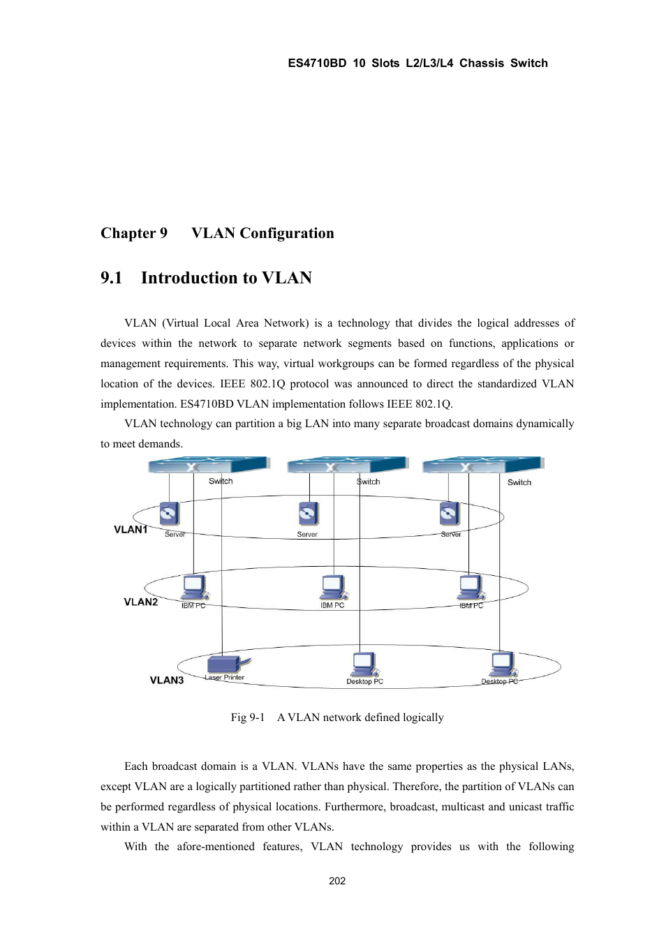 1 introduction to vlan, Chapter 9 vlan configuration | Accton Technology ES4710BD User Manual | Page 203 / 547