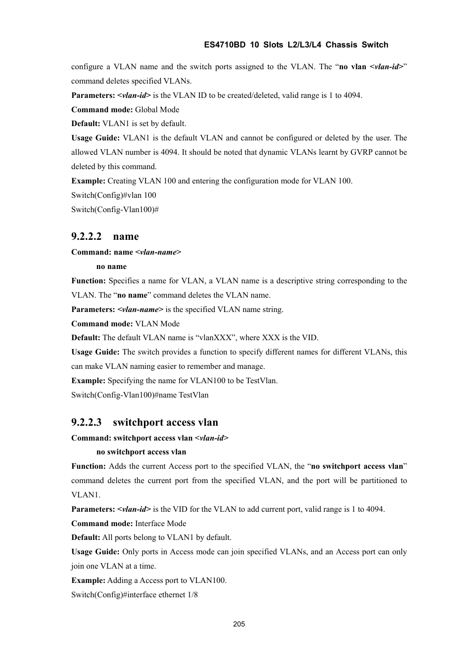 2 name, 3 switchport access vlan | Accton Technology ES4710BD User Manual | Page 206 / 547