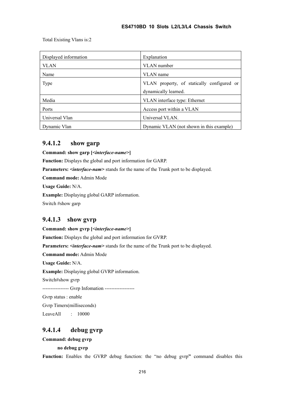 2 show garp, 3 show gvrp, 4 debug gvrp | Accton Technology ES4710BD User Manual | Page 217 / 547