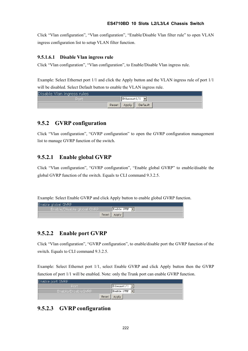 2 gvrp configuration, 1 enable global gvrp, 2 enable port gvrp | 3 gvrp configuration | Accton Technology ES4710BD User Manual | Page 223 / 547