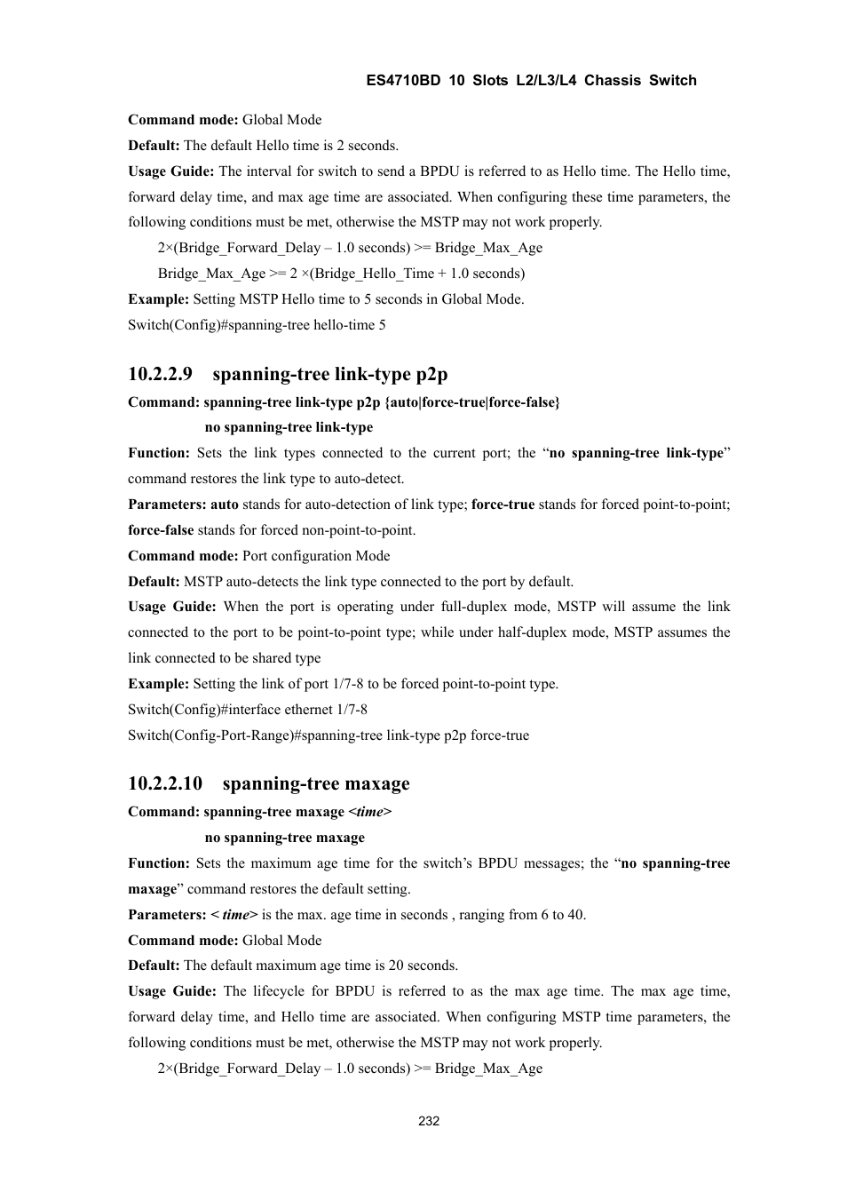 9 spanning-tree link-type p2p, 10 spanning-tree maxage | Accton Technology ES4710BD User Manual | Page 233 / 547