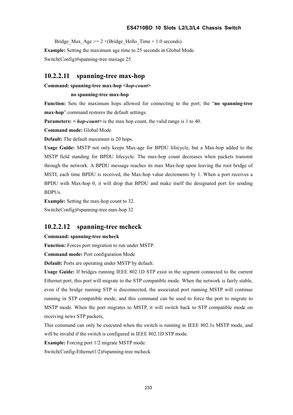 11 spanning-tree max-hop, 12 spanning-tree mcheck | Accton Technology ES4710BD User Manual | Page 234 / 547