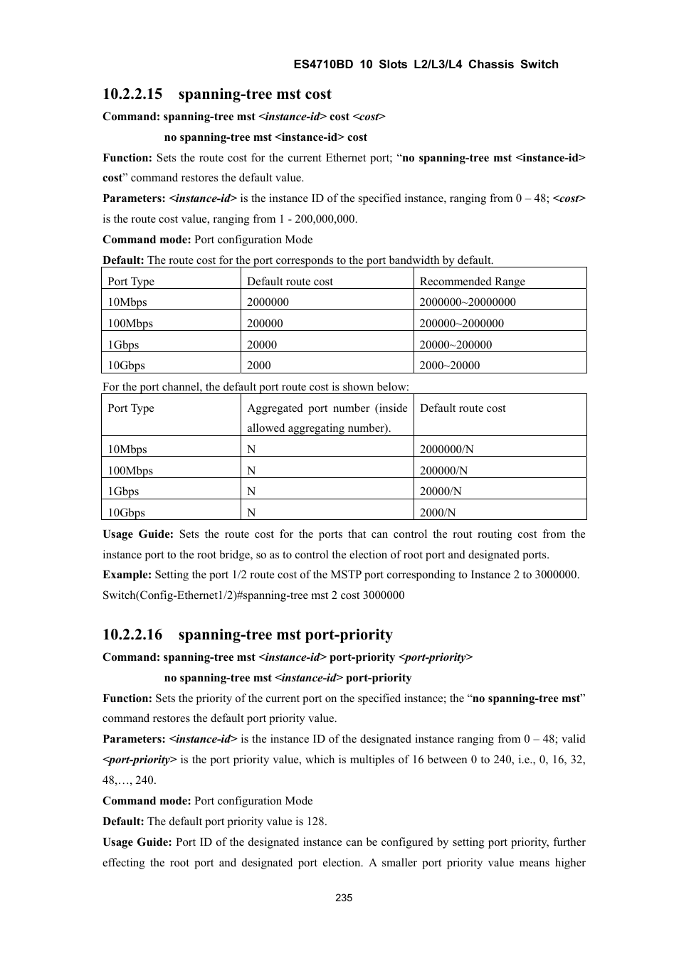 15 spanning-tree mst cost, 16 spanning-tree mst port-priority | Accton Technology ES4710BD User Manual | Page 236 / 547