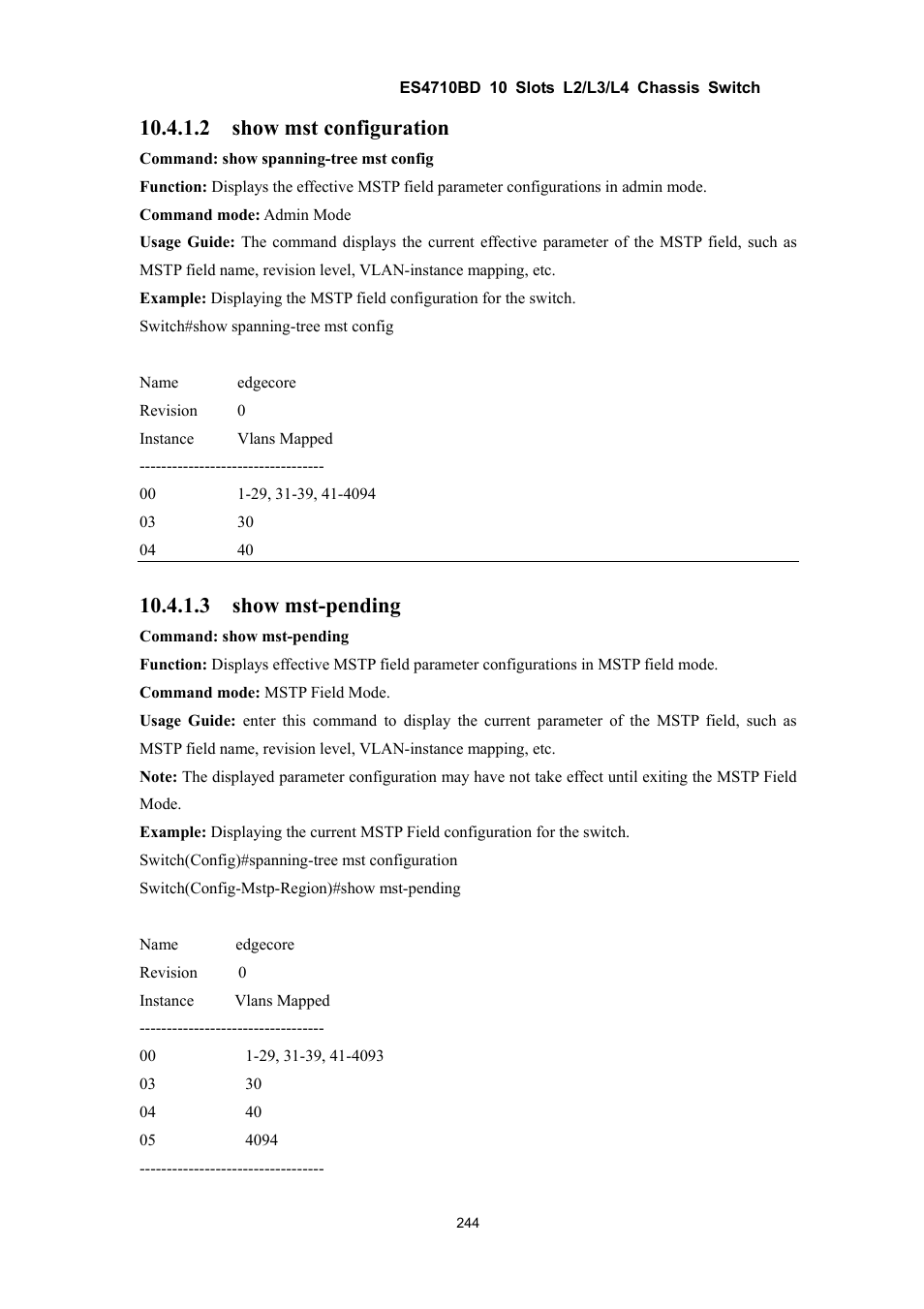 2 show mst configuration, 3 show mst-pending | Accton Technology ES4710BD User Manual | Page 245 / 547