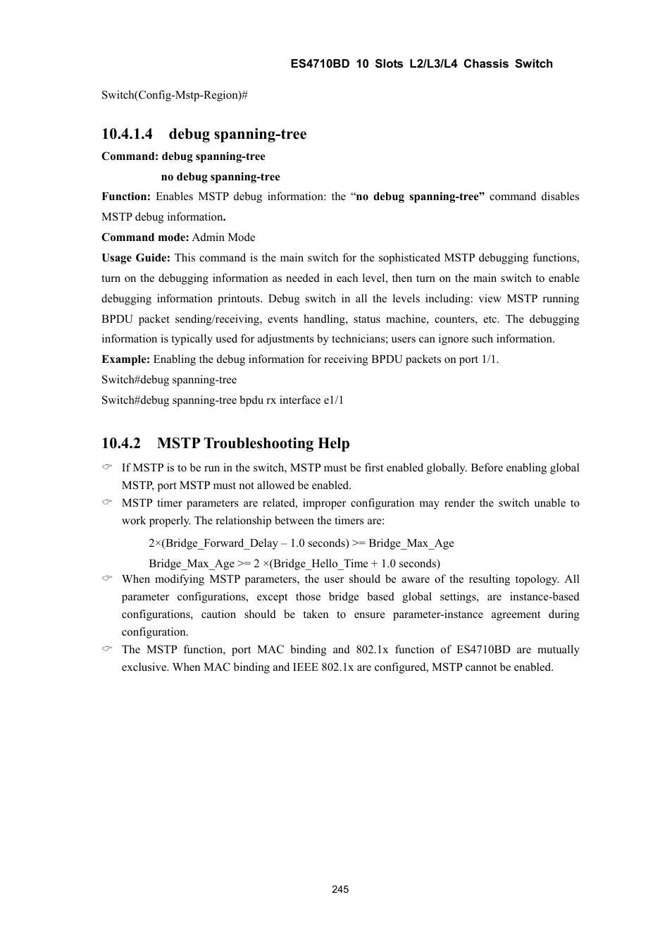 4 debug spanning-tree, 2 mstp troubleshooting help | Accton Technology ES4710BD User Manual | Page 246 / 547