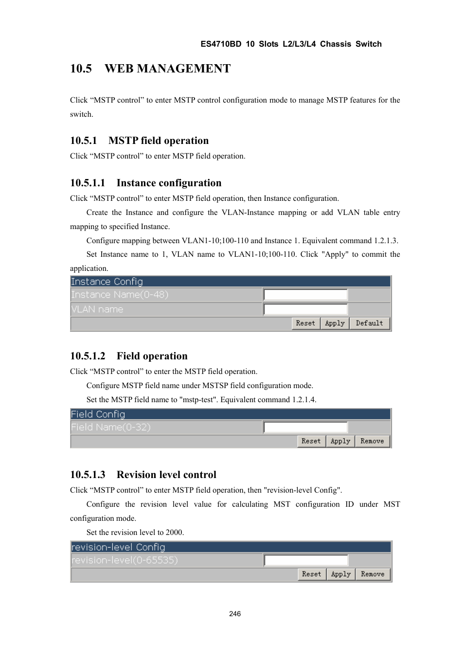 5 web management, 1 mstp field operation, 1 instance configuration | 2 field operation, 3 revision level control | Accton Technology ES4710BD User Manual | Page 247 / 547