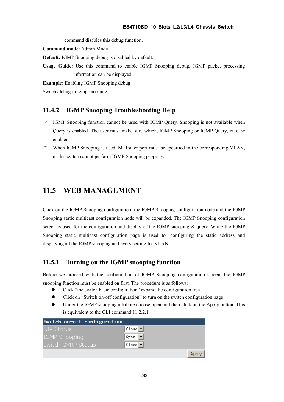 5 web management, 2 igmp snooping troubleshooting help, 1 turning on the igmp snooping function | Accton Technology ES4710BD User Manual | Page 263 / 547