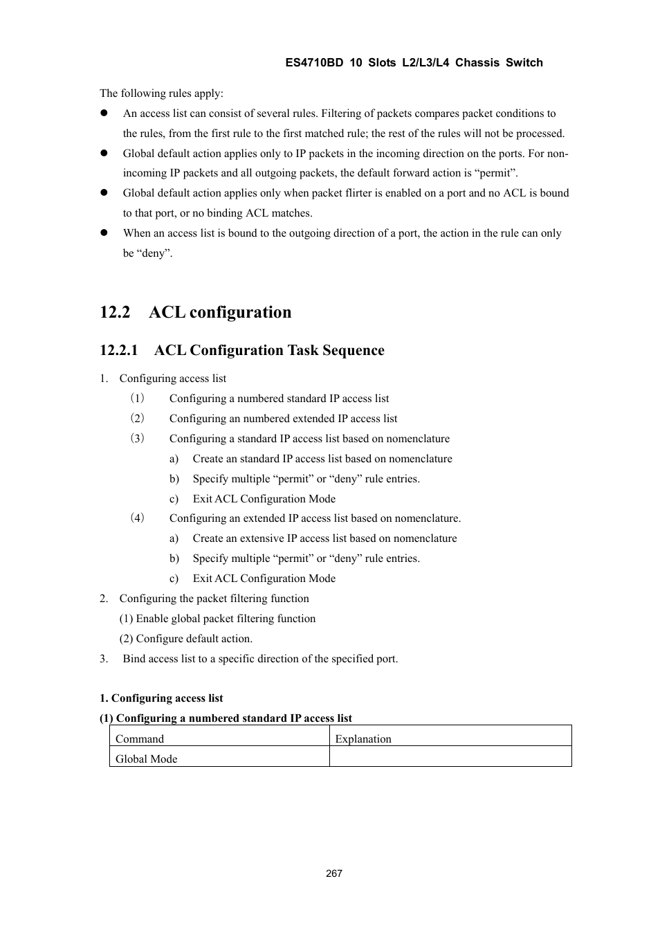 2 acl configuration, 1 acl configuration task sequence | Accton Technology ES4710BD User Manual | Page 268 / 547