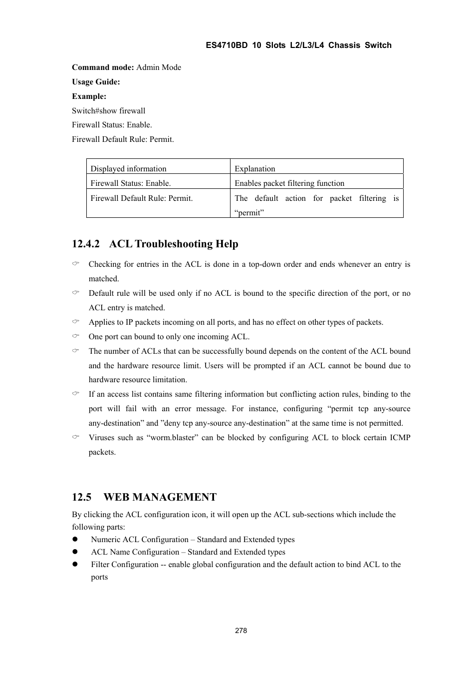 2 acl troubleshooting help, 5 web management | Accton Technology ES4710BD User Manual | Page 279 / 547