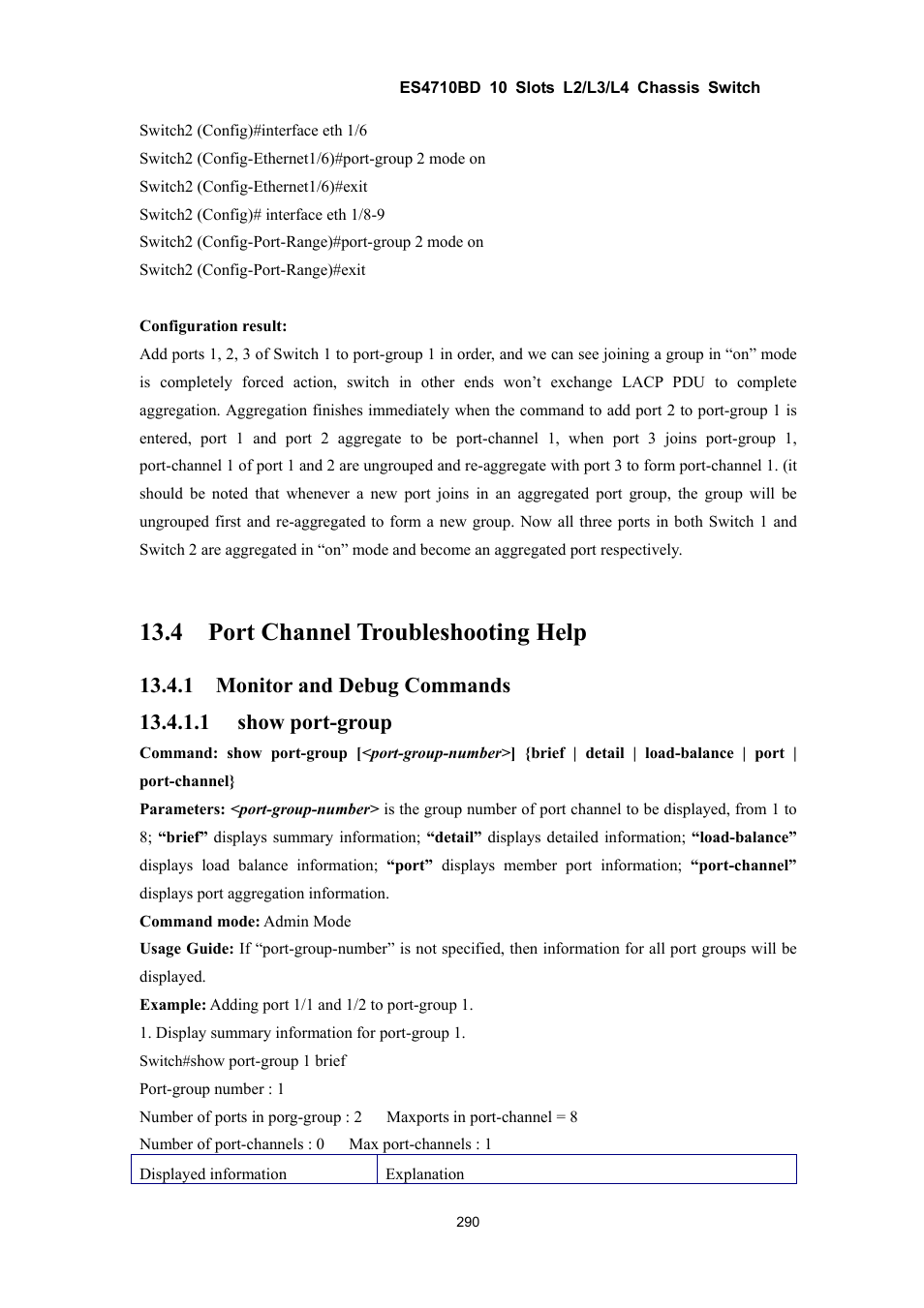 4 port channel troubleshooting help | Accton Technology ES4710BD User Manual | Page 291 / 547