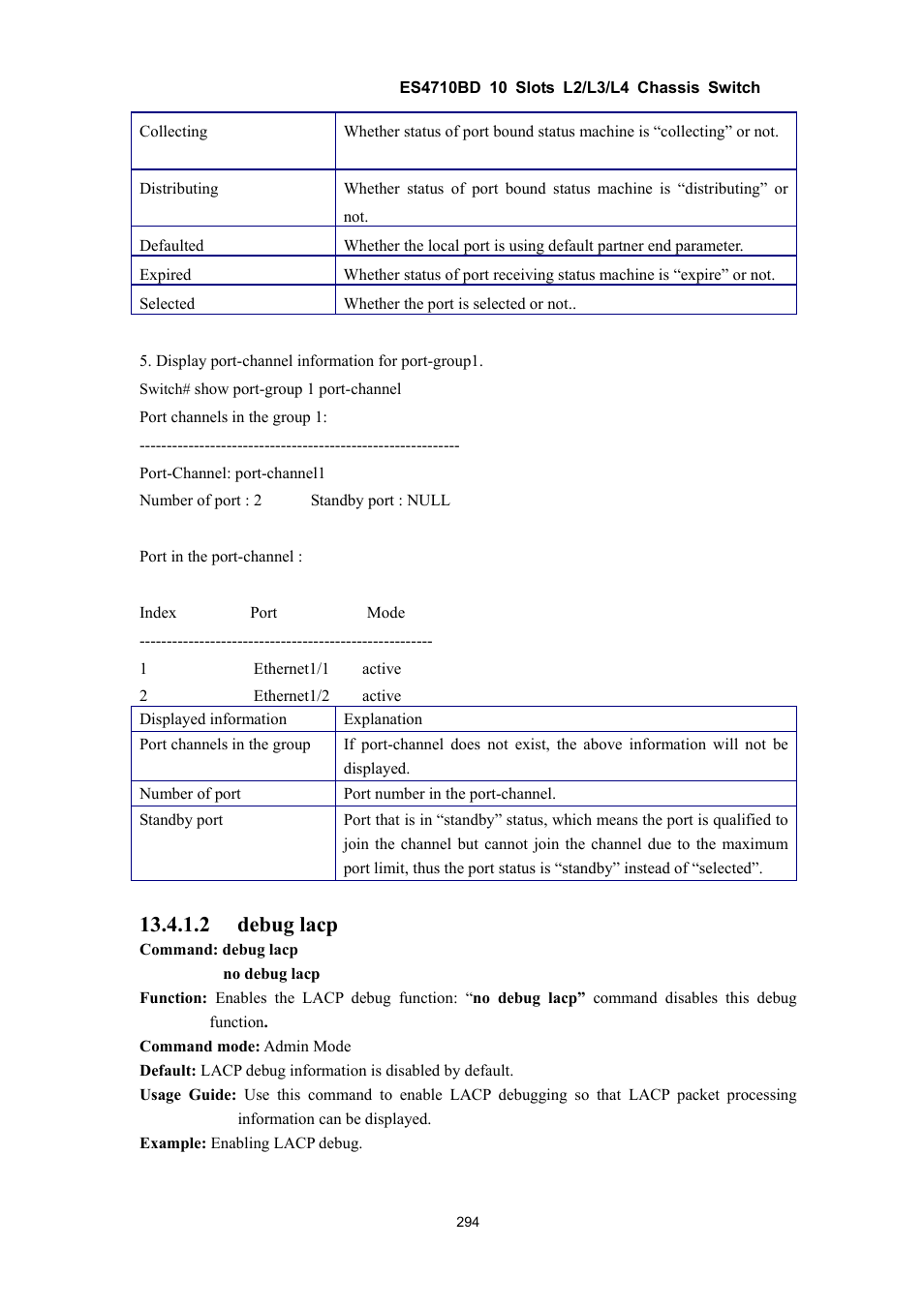 2 debug lacp | Accton Technology ES4710BD User Manual | Page 295 / 547