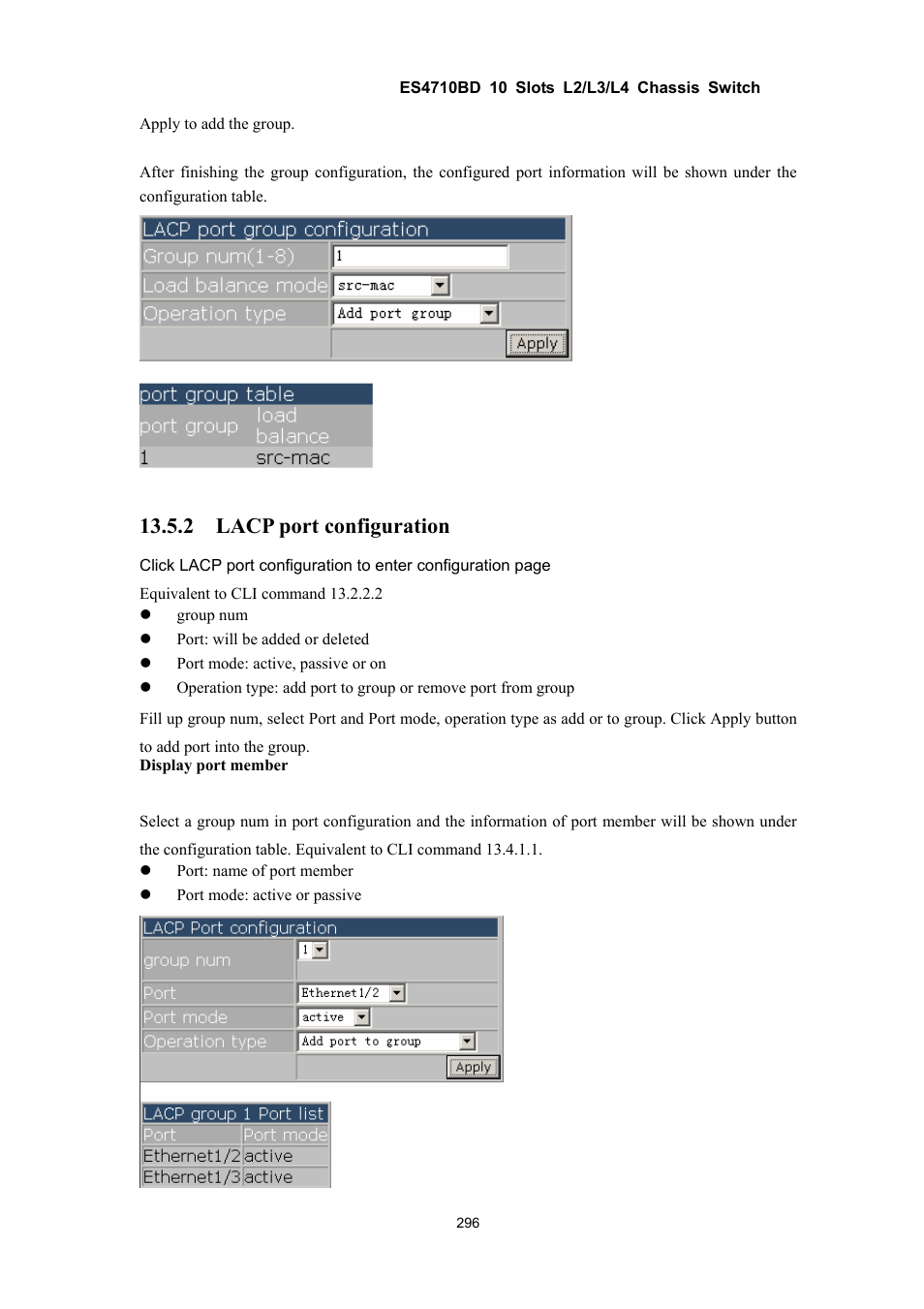 2 lacp port configuration | Accton Technology ES4710BD User Manual | Page 297 / 547