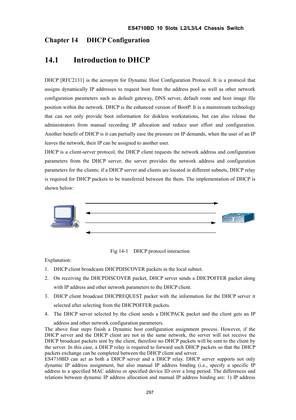 1 introduction to dhcp, Chapter 14 dhcp configuration | Accton Technology ES4710BD User Manual | Page 298 / 547