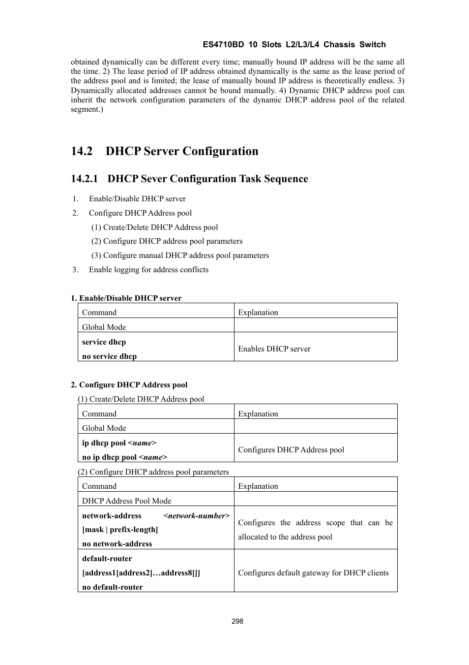 2 dhcp server configuration, 1 dhcp sever configuration task sequence | Accton Technology ES4710BD User Manual | Page 299 / 547