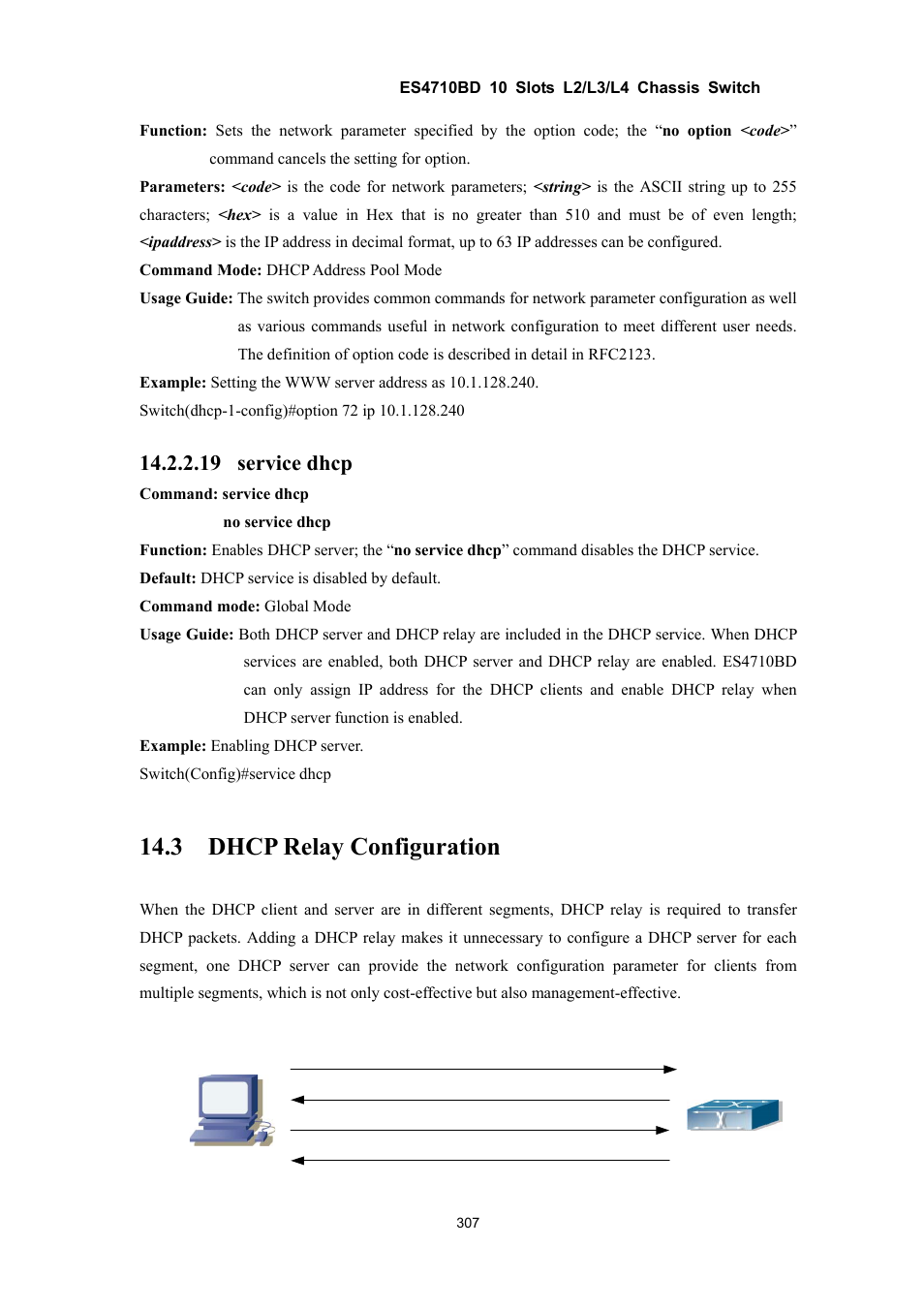 3 dhcp relay configuration, 19 service dhcp | Accton Technology ES4710BD User Manual | Page 308 / 547