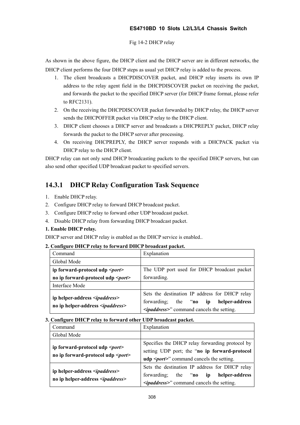 1 dhcp relay configuration task sequence | Accton Technology ES4710BD User Manual | Page 309 / 547