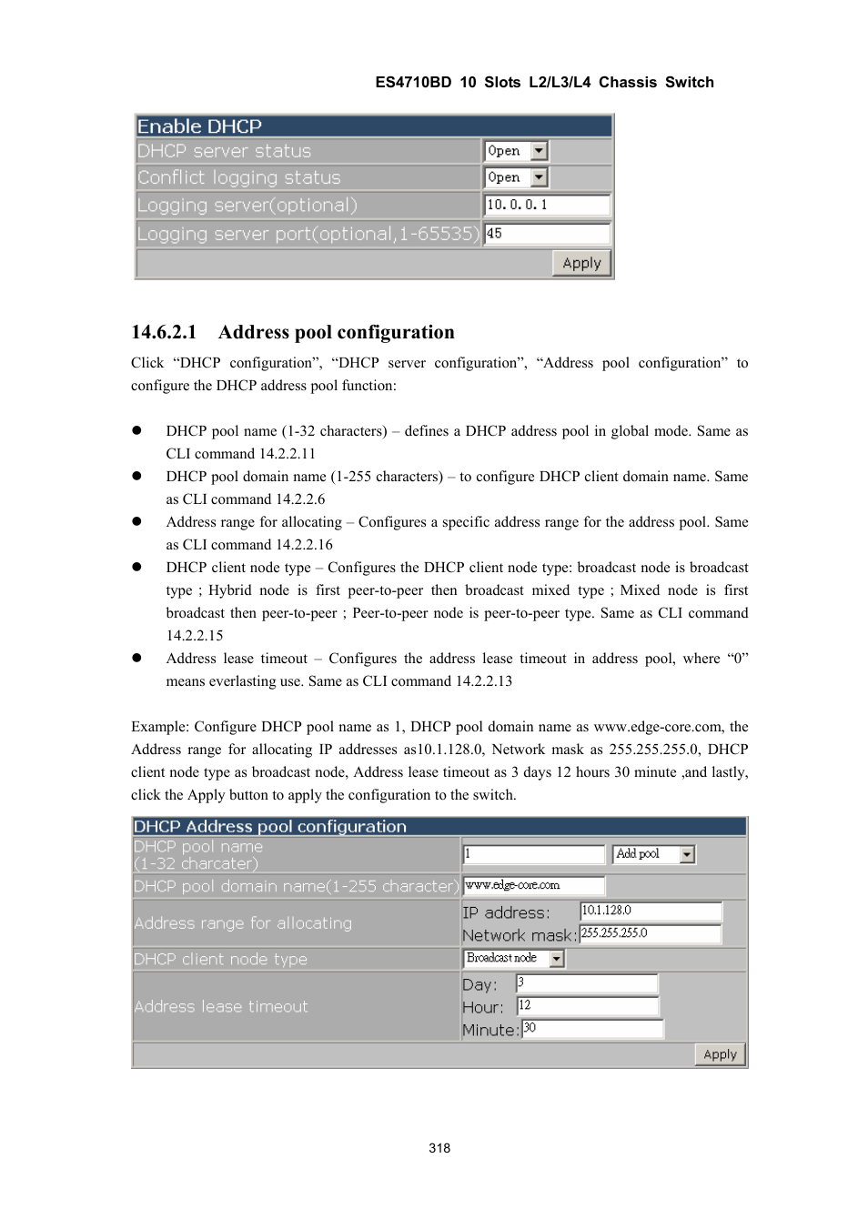 1 address pool configuration | Accton Technology ES4710BD User Manual | Page 319 / 547