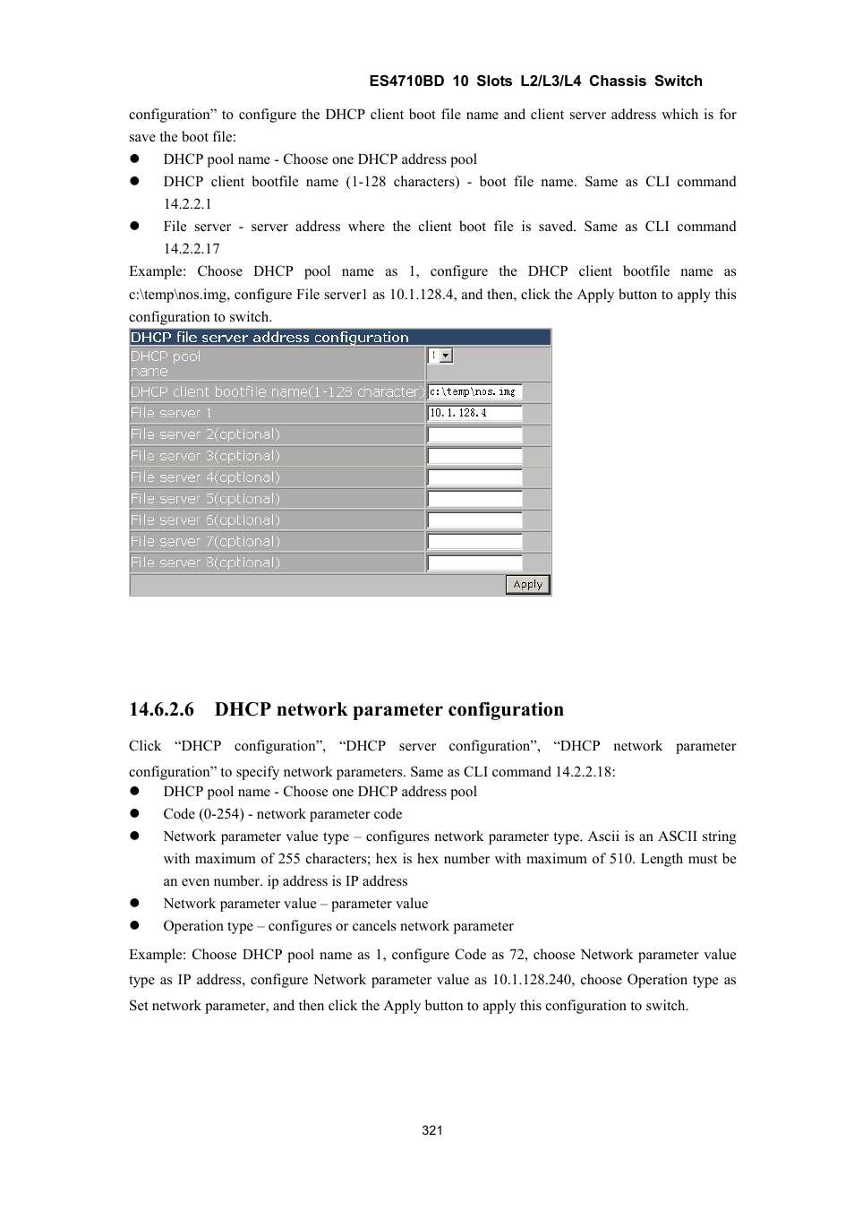 6 dhcp network parameter configuration | Accton Technology ES4710BD User Manual | Page 322 / 547