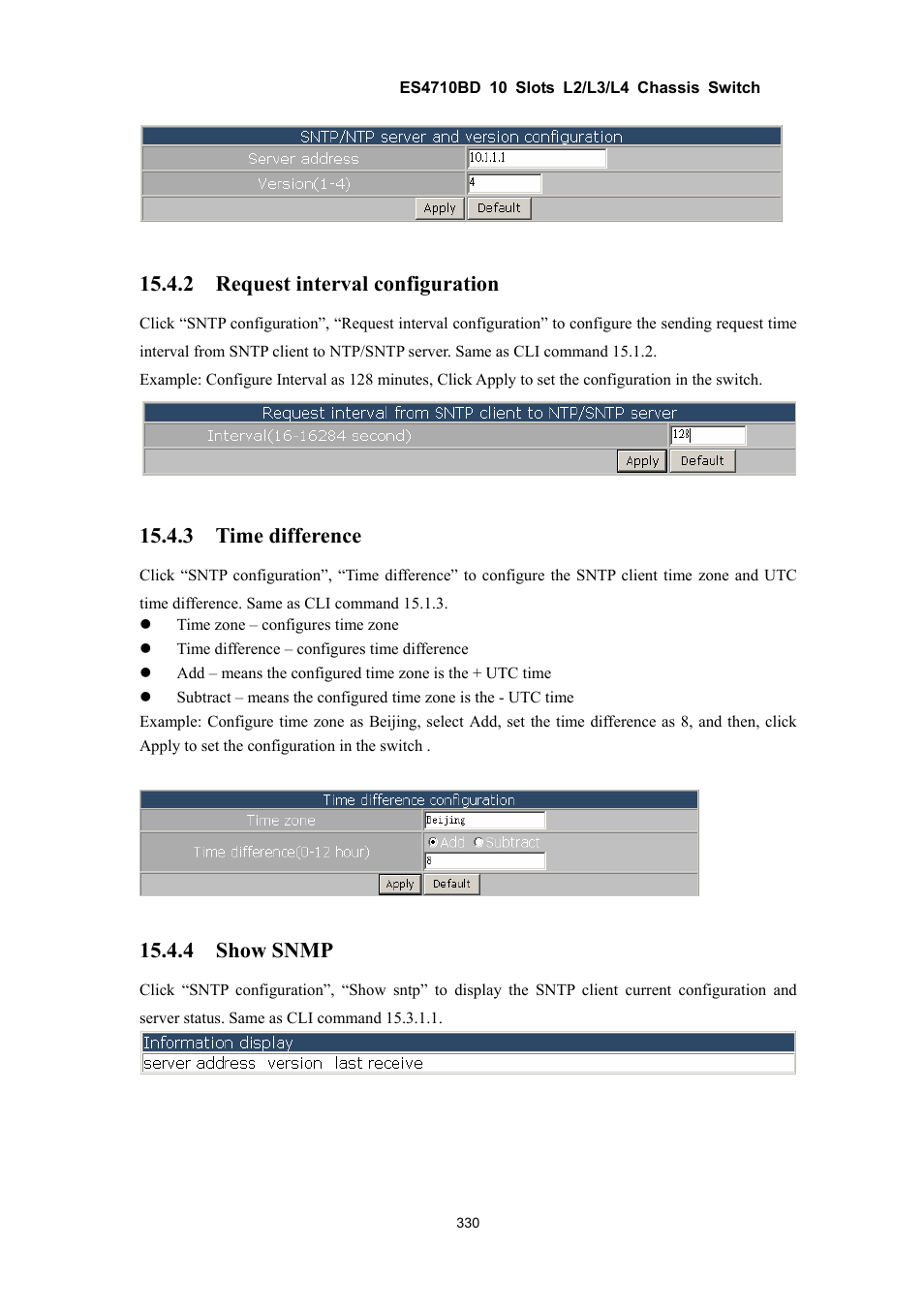 2 request interval configuration, 3 time difference, 4 show snmp | Accton Technology ES4710BD User Manual | Page 331 / 547