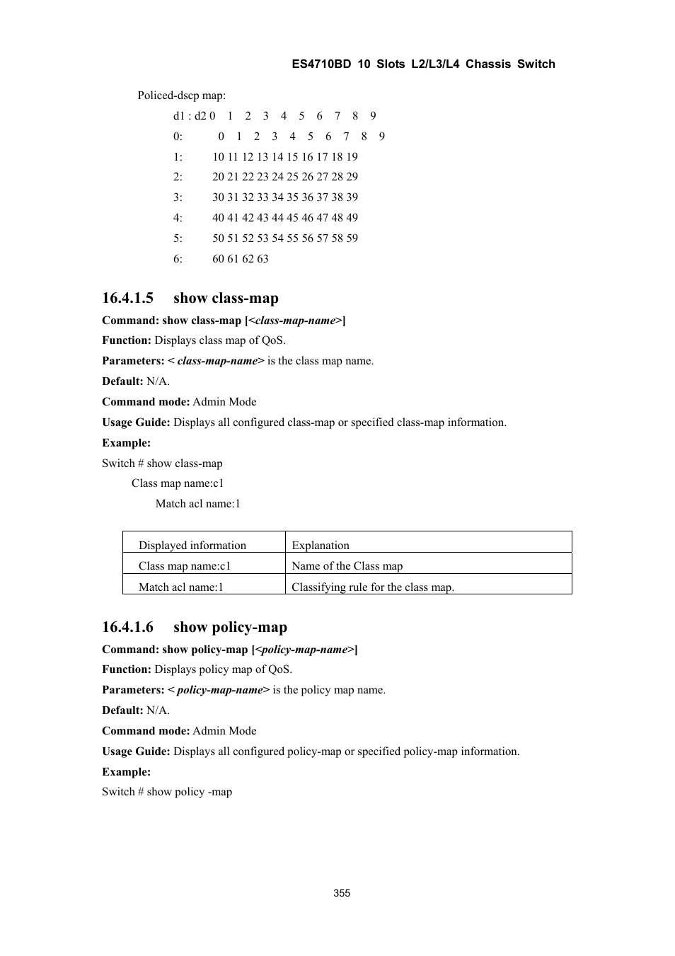 5 show class-map, 6 show policy-map | Accton Technology ES4710BD User Manual | Page 356 / 547