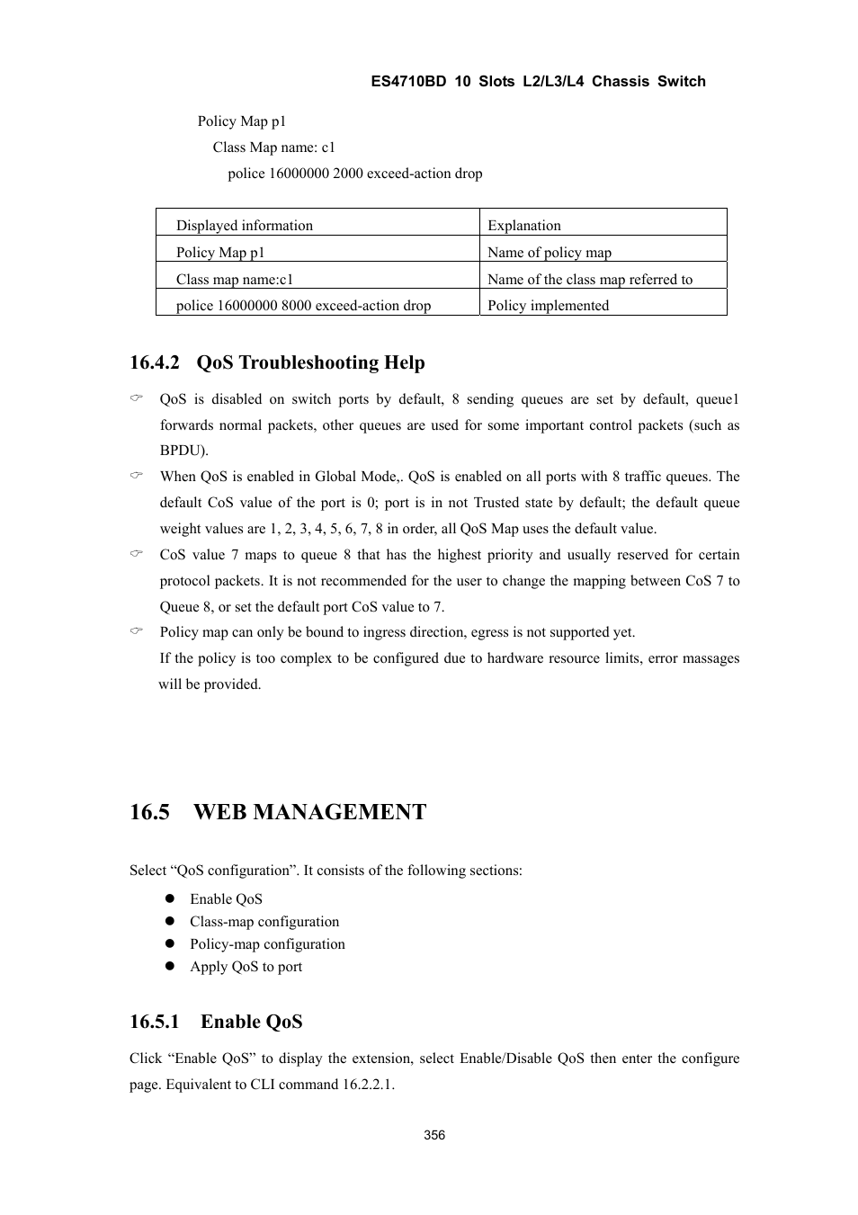 5 web management, 2 qos troubleshooting help, 1 enable qos | Accton Technology ES4710BD User Manual | Page 357 / 547