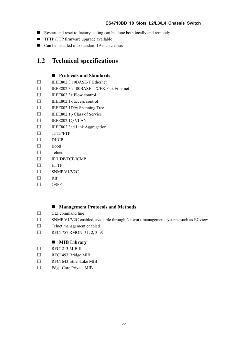 2 technical specifications | Accton Technology ES4710BD User Manual | Page 36 / 547