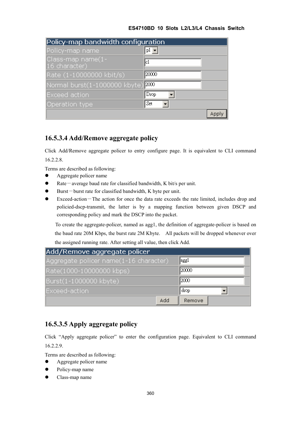 4 add/remove aggregate policy, 5 apply aggregate policy | Accton Technology ES4710BD User Manual | Page 361 / 547