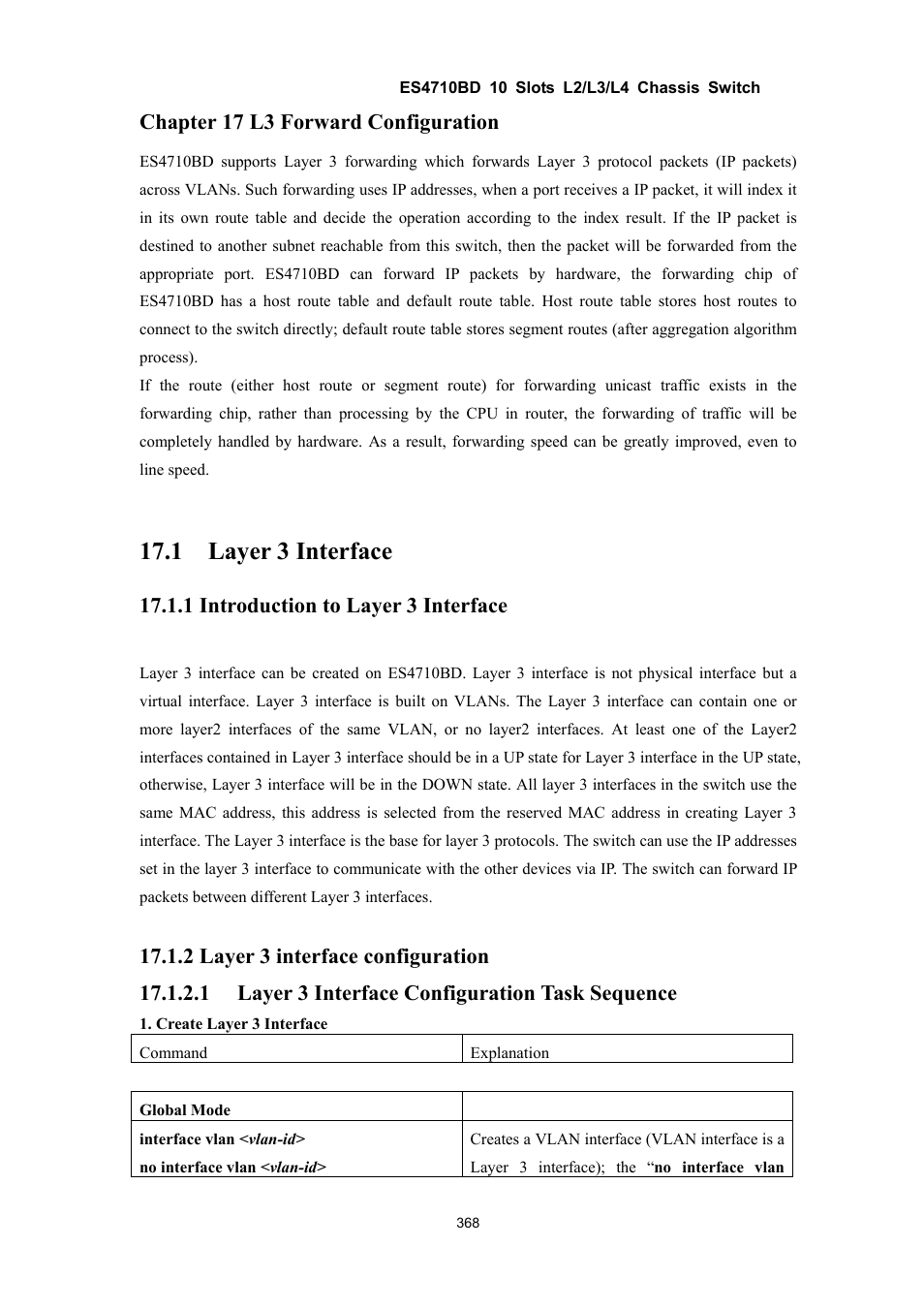 1 layer 3 interface, Chapter 17 l3 forward configuration, 1 introduction to layer 3 interface | Accton Technology ES4710BD User Manual | Page 369 / 547