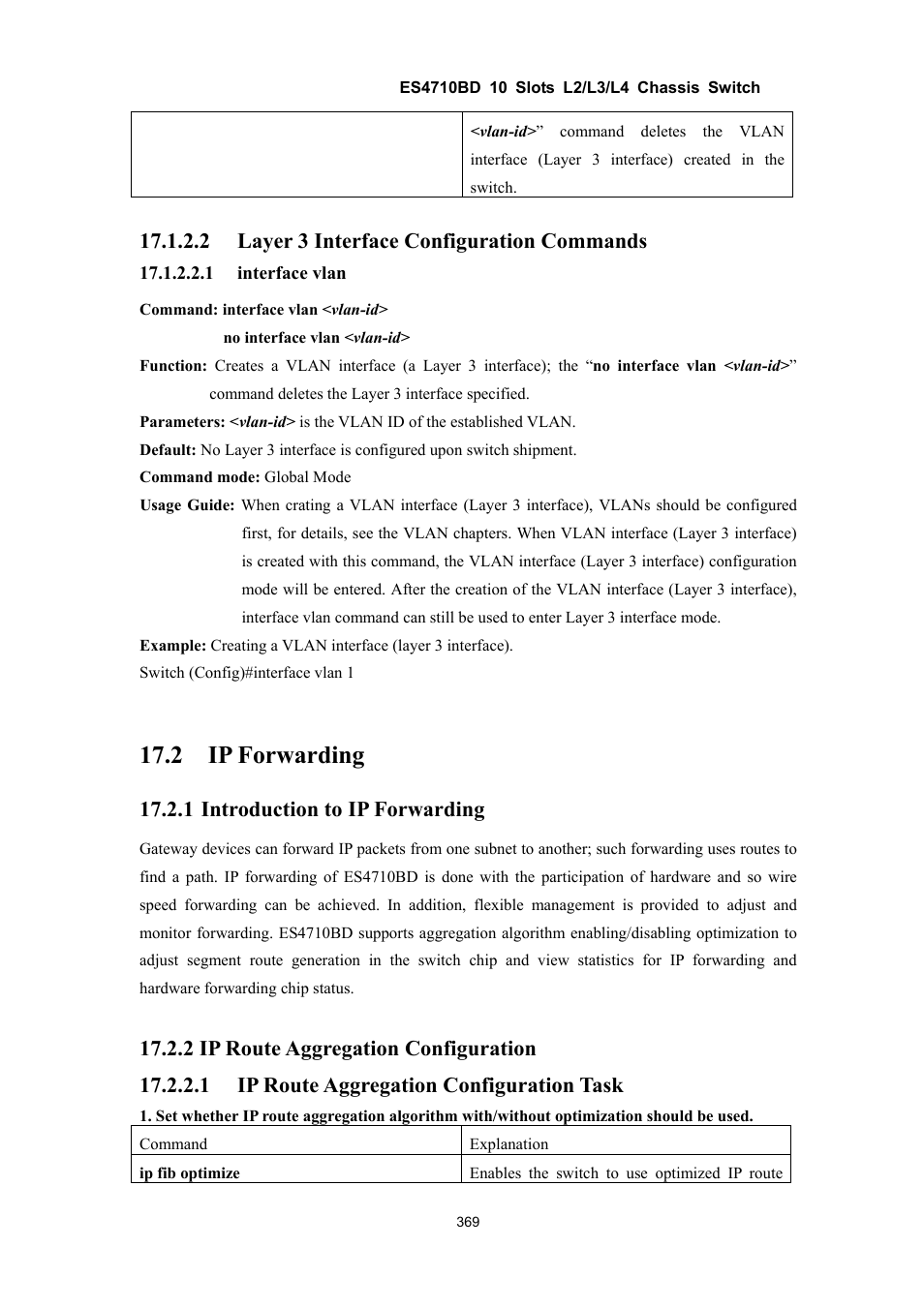 2 ip forwarding, 2 layer 3 interface configuration commands, 1 introduction to ip forwarding | Accton Technology ES4710BD User Manual | Page 370 / 547