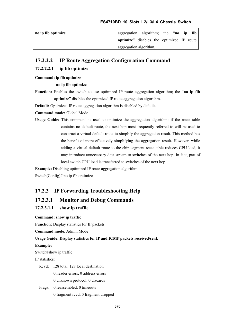 2 ip route aggregation configuration command | Accton Technology ES4710BD User Manual | Page 371 / 547