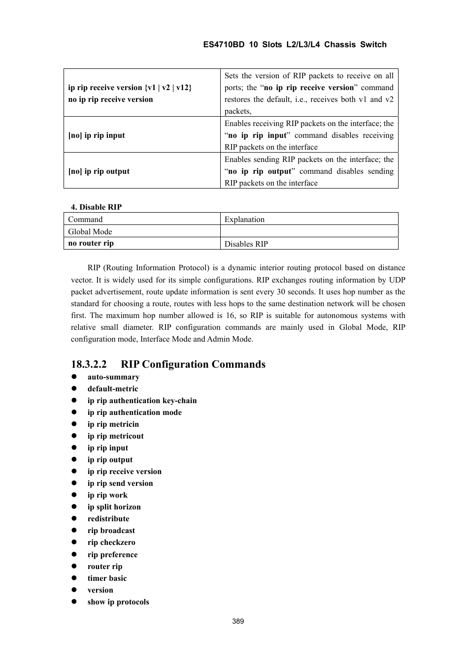 2 rip configuration commands | Accton Technology ES4710BD User Manual | Page 390 / 547