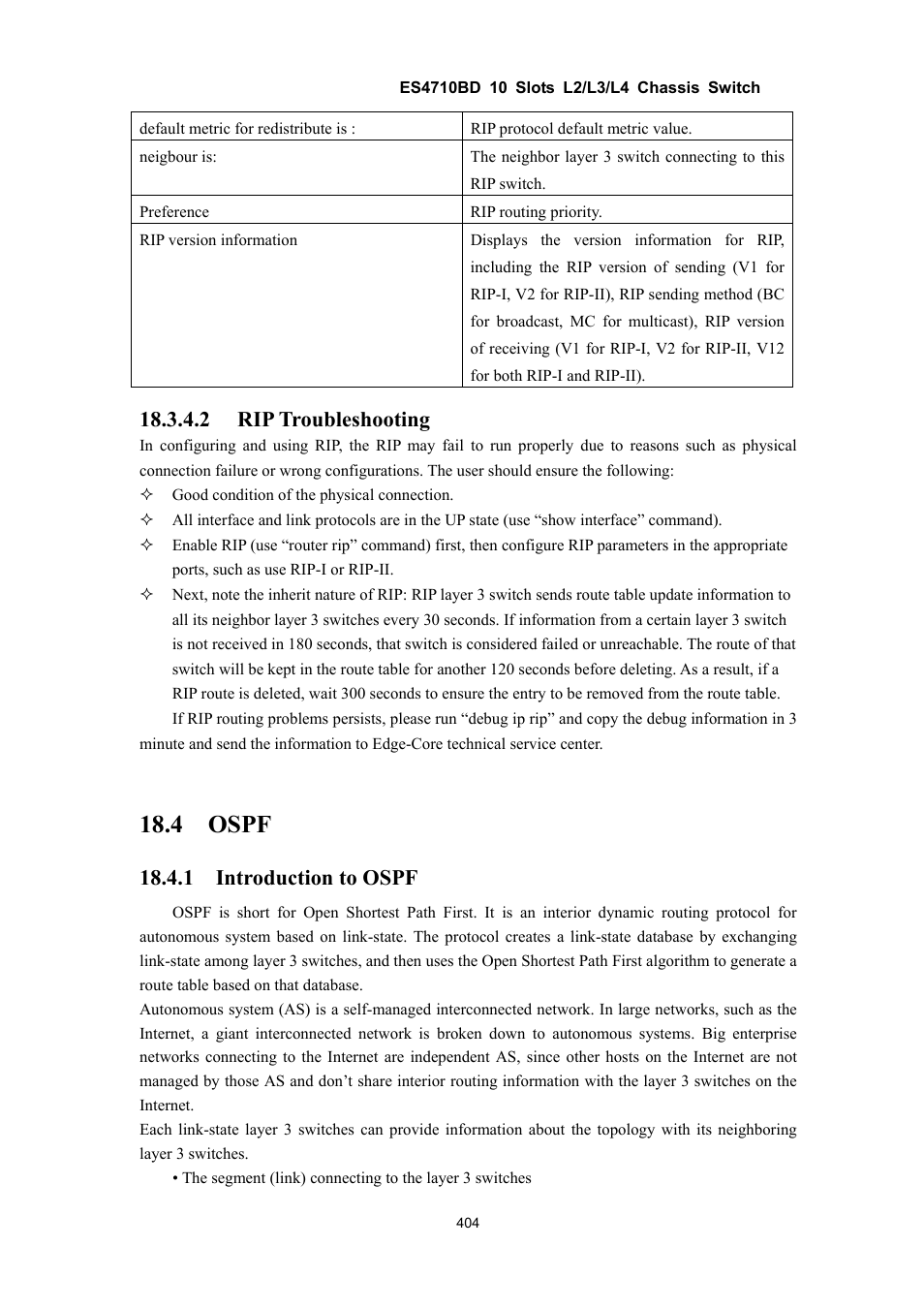 4 ospf, 2 rip troubleshooting, 1 introduction to ospf | Accton Technology ES4710BD User Manual | Page 405 / 547