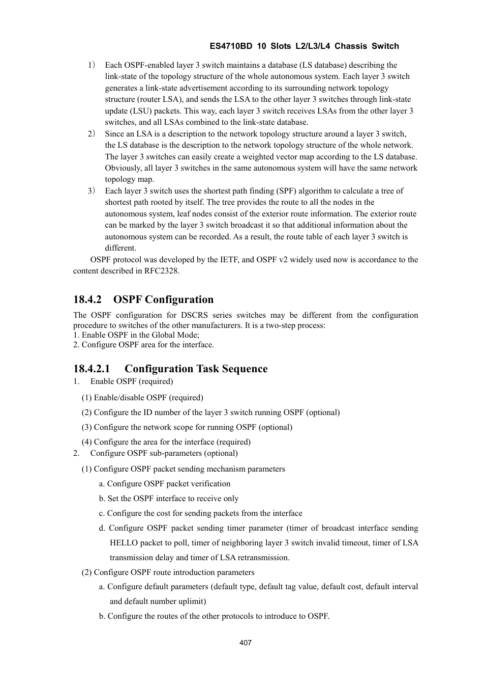 2 ospf configuration, 1 configuration task sequence | Accton Technology ES4710BD User Manual | Page 408 / 547