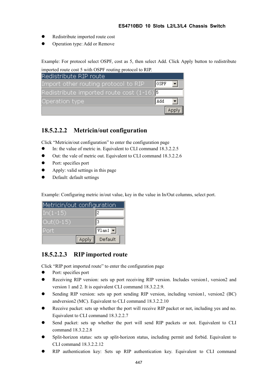 2 metricin/out configuration, 3 rip imported route | Accton Technology ES4710BD User Manual | Page 448 / 547